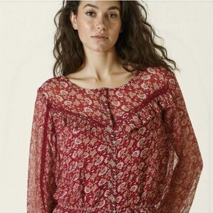 NWOT..American Eagle Women's Boho Peasant Bell Sleeve Burgundy Floral Blouse